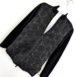 PETER MARTIN WOMAN! RIBBED BLACK KNIT, SCRUNCHY BODICE ZIPPER SWEATER! SZ 2X